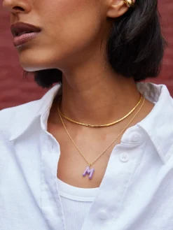 Mini Bubble Initial Enamel Necklace - Lavender