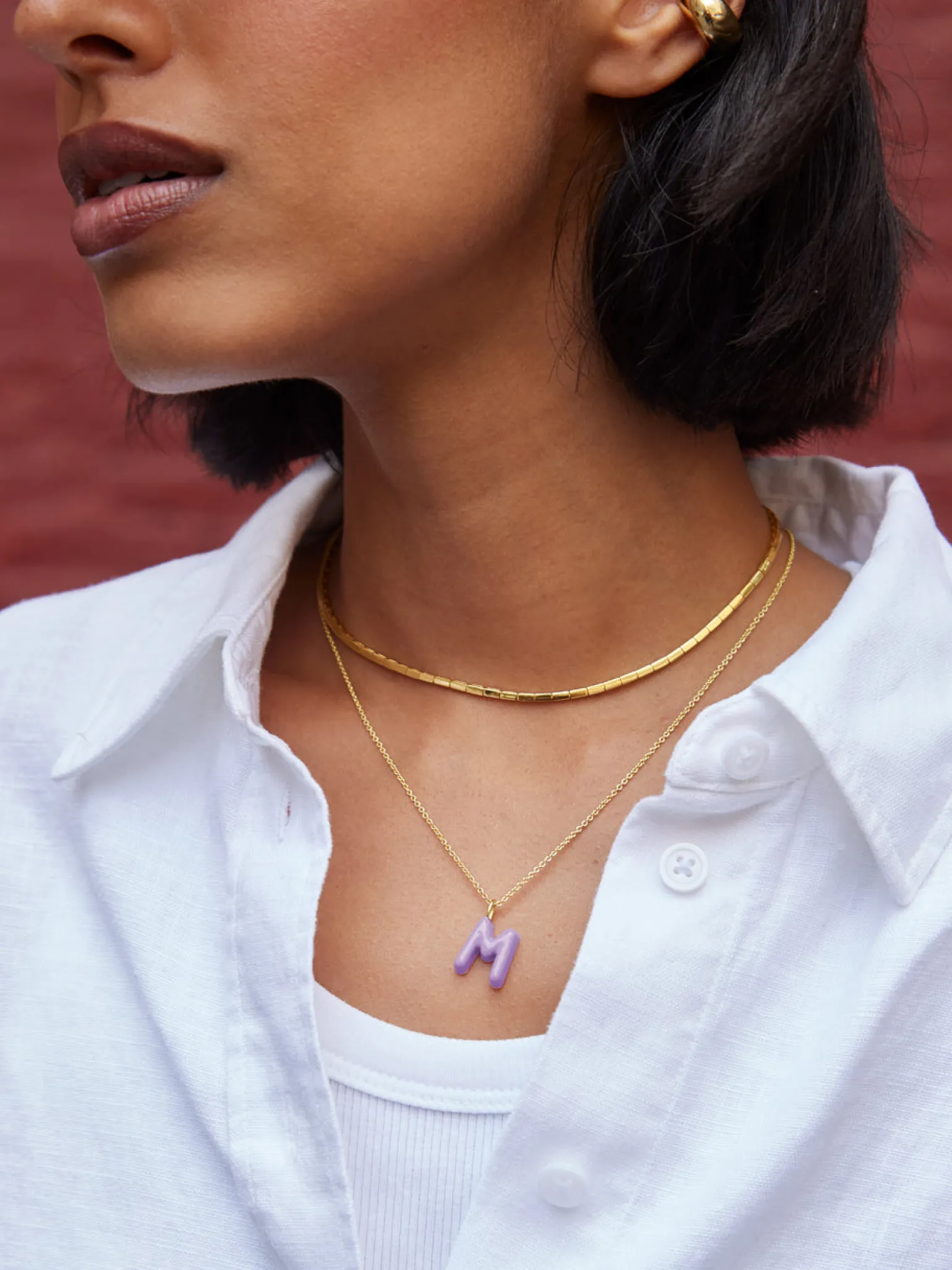 Mini Bubble Initial Enamel Necklace - Lavender