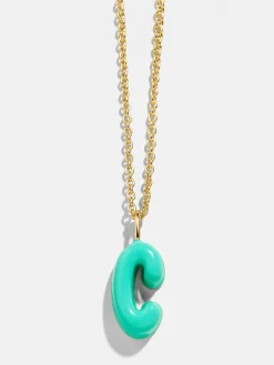 Mini Bubble Initial Enamel Necklace - Turquoise