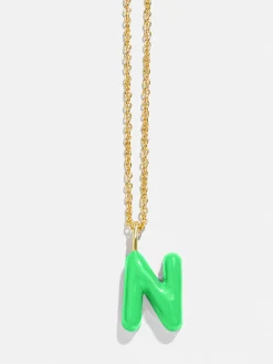 Mini Bubble Initial Enamel Necklace - Bright Green