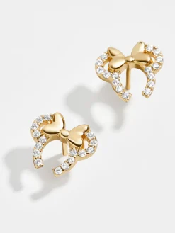 Minnie Mouse Disney 18K Gold Plated Sterling Silver Disney Earrings - Gold/Pavé