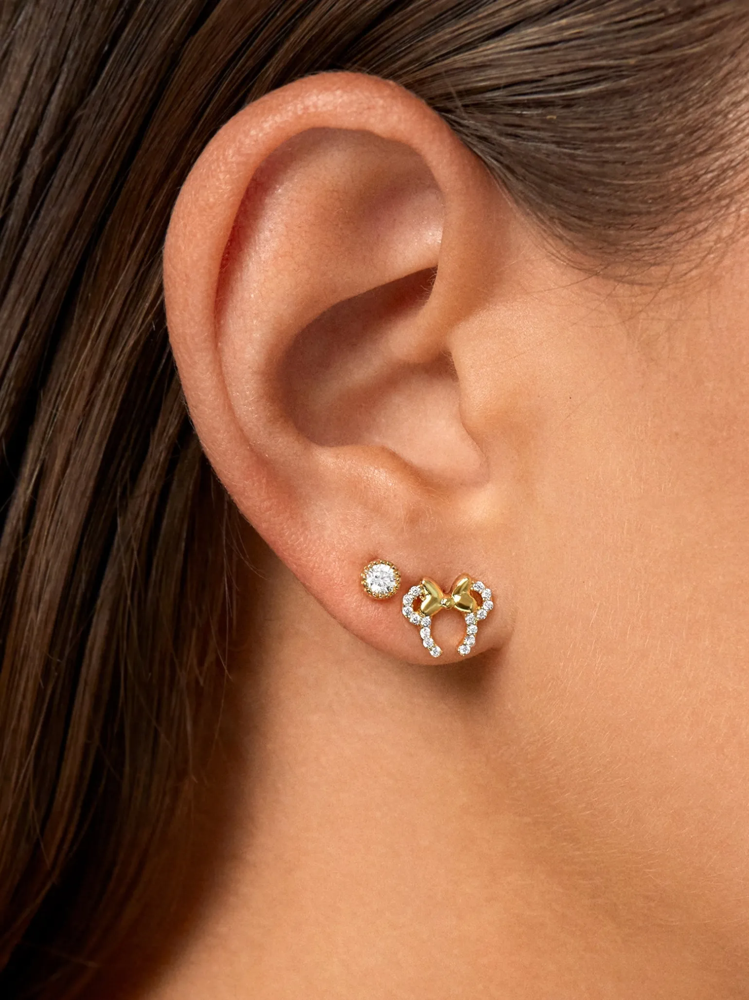 Minnie Mouse Disney 18K Gold Plated Sterling Silver Disney Earrings - Gold/Pavé