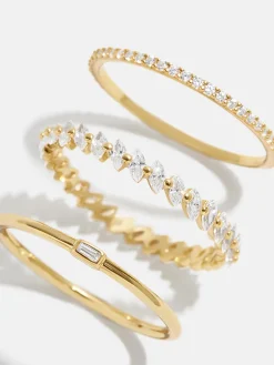 Molly 18K Gold Vermeil Ring Set - Gold/Pavé