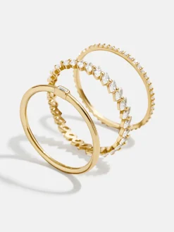 Molly 18K Gold Vermeil Ring Set - Gold/Pavé