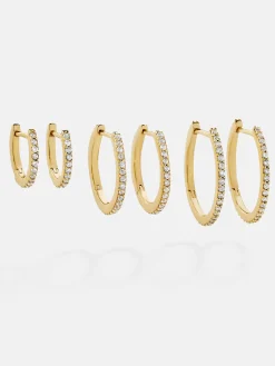 Niata 18K Gold Vermeil Earring Set - 18K Gold Vermeil. Pavé Cubic Zirconia Stones