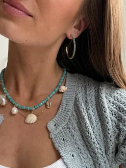 Nina Semi-Precious Hoop Earrings - Gold/Turquoise