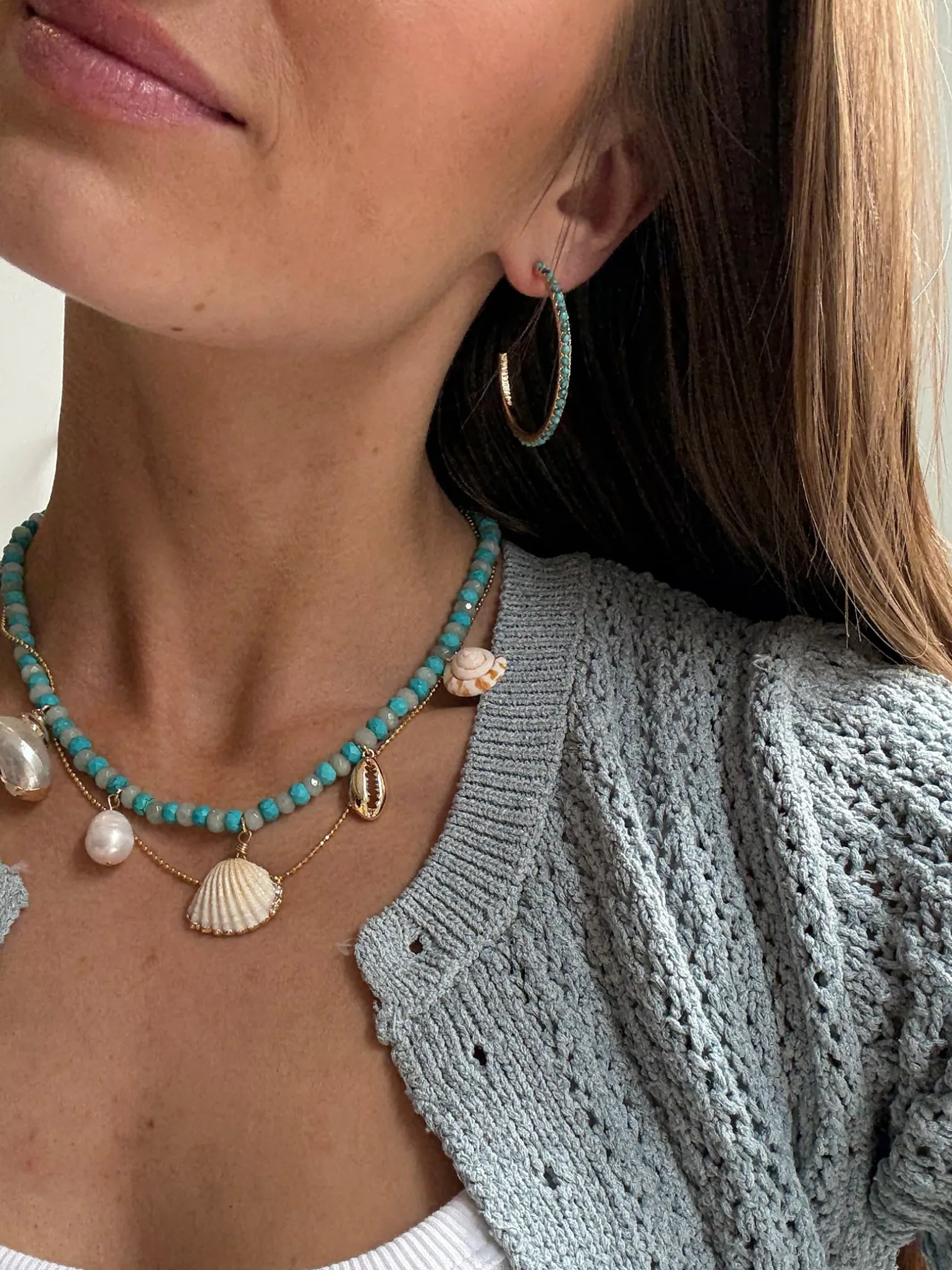 Nina Semi-Precious Hoop Earrings - Gold/Turquoise