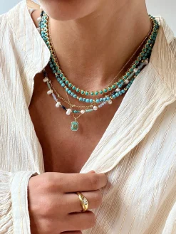 Nina Semi-Precious Necklace - Gold/Turquoise