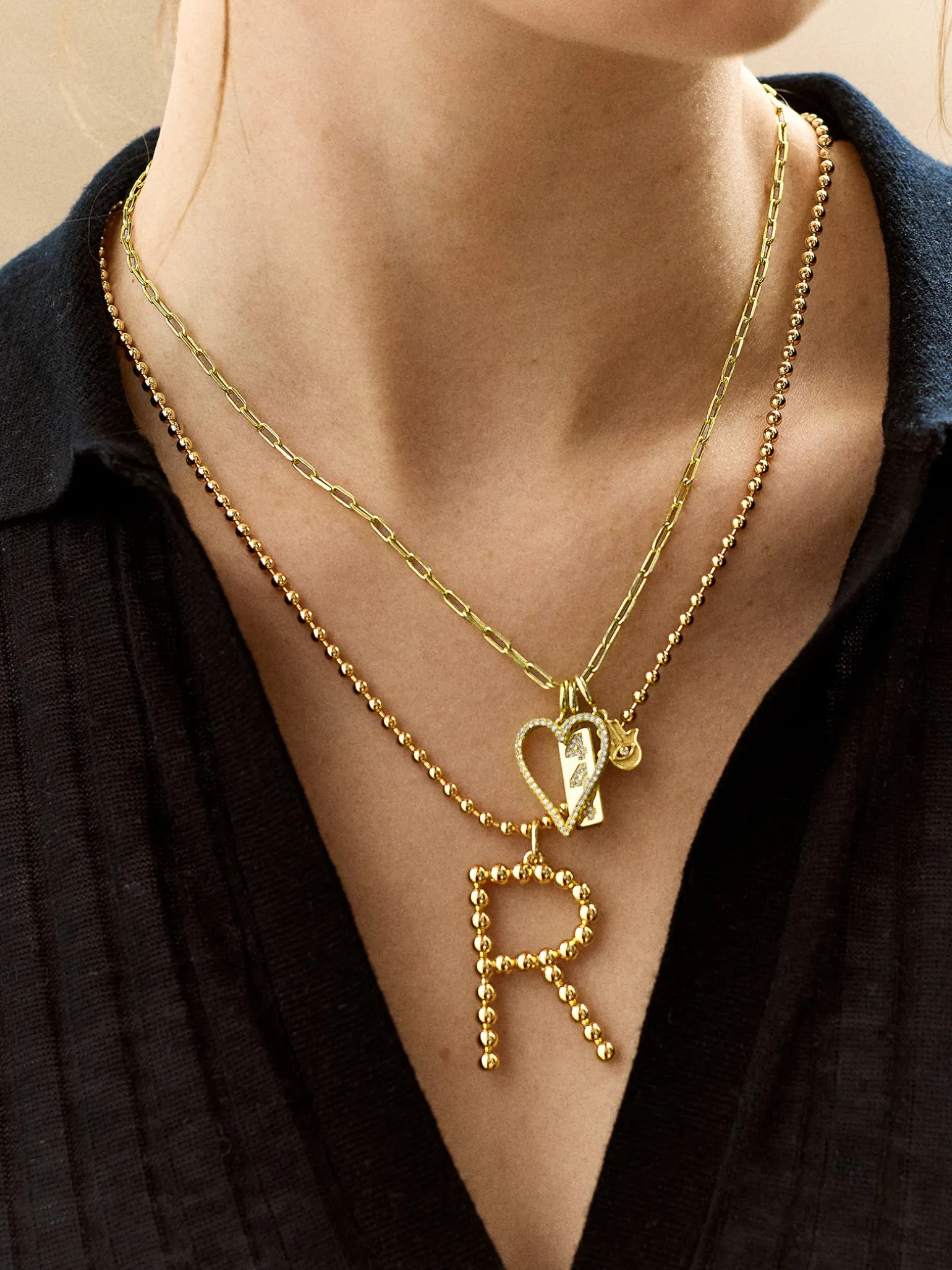 Oversized Initial Pisa Necklace - Gold