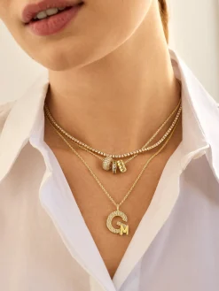 Pavé Double Initial Custom Necklace - Gold/Pavé