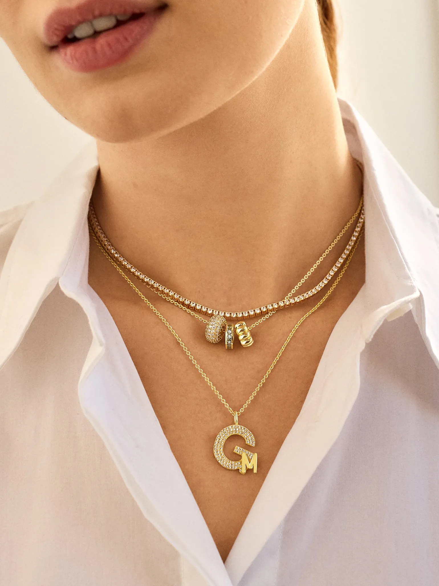 Pavé Double Initial Custom Necklace - Gold/Pavé