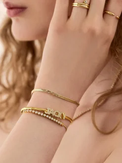 Pavé Letter Custom Cuff Bracelet - Gold/Pavé