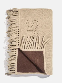 Pure Merino Wool Custom Blanket - Tan Sand/Chocolate Brown