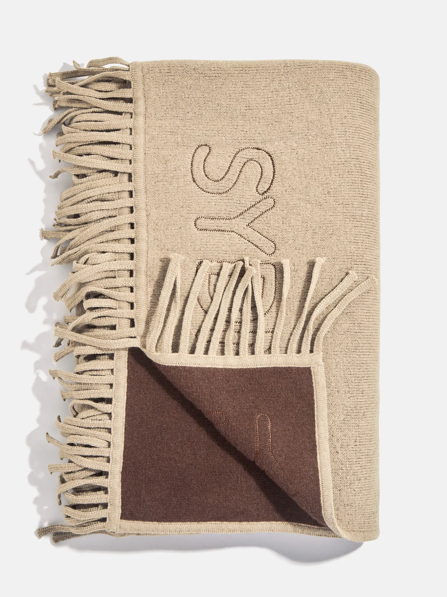 Pure Merino Wool Custom Blanket - Tan Sand/Chocolate Brown