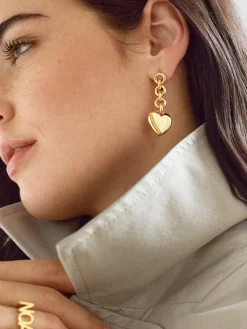 Quinn Earrings - Chain Drop Heart Earrings