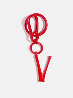 Red Initial Enamel Bag Charm - V