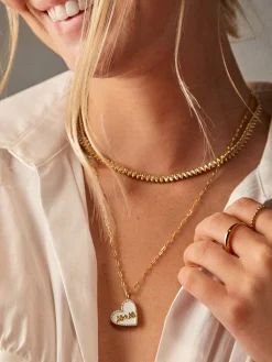 Reversible 18K Gold Vermeil Custom Heart Necklace - Gold/Pavé