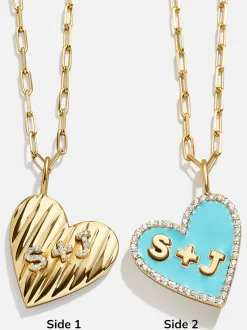 Reversible 18K Gold Vermeil Custom Heart Necklace - Gold/Pavé