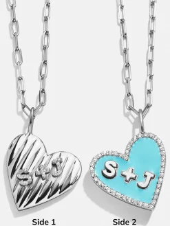 Reversible Sterling Silver Custom Heart Necklace - Pavé/Silver