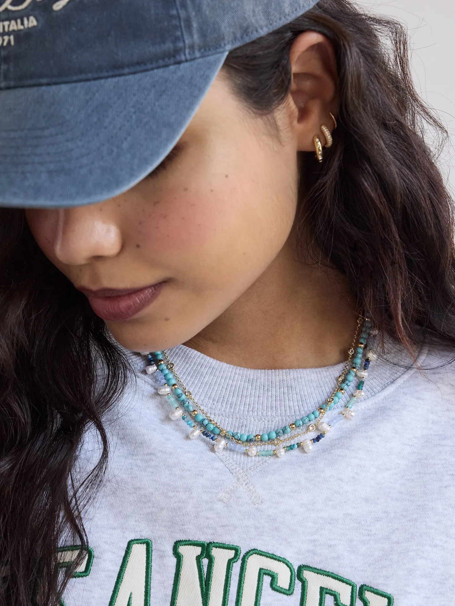 Rowan Semi-Precious Layered Necklace - Gold/Blue