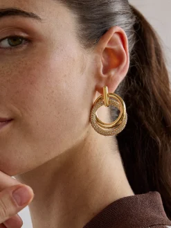 Sandra Gold Statement Earrings - Gold/Pavé