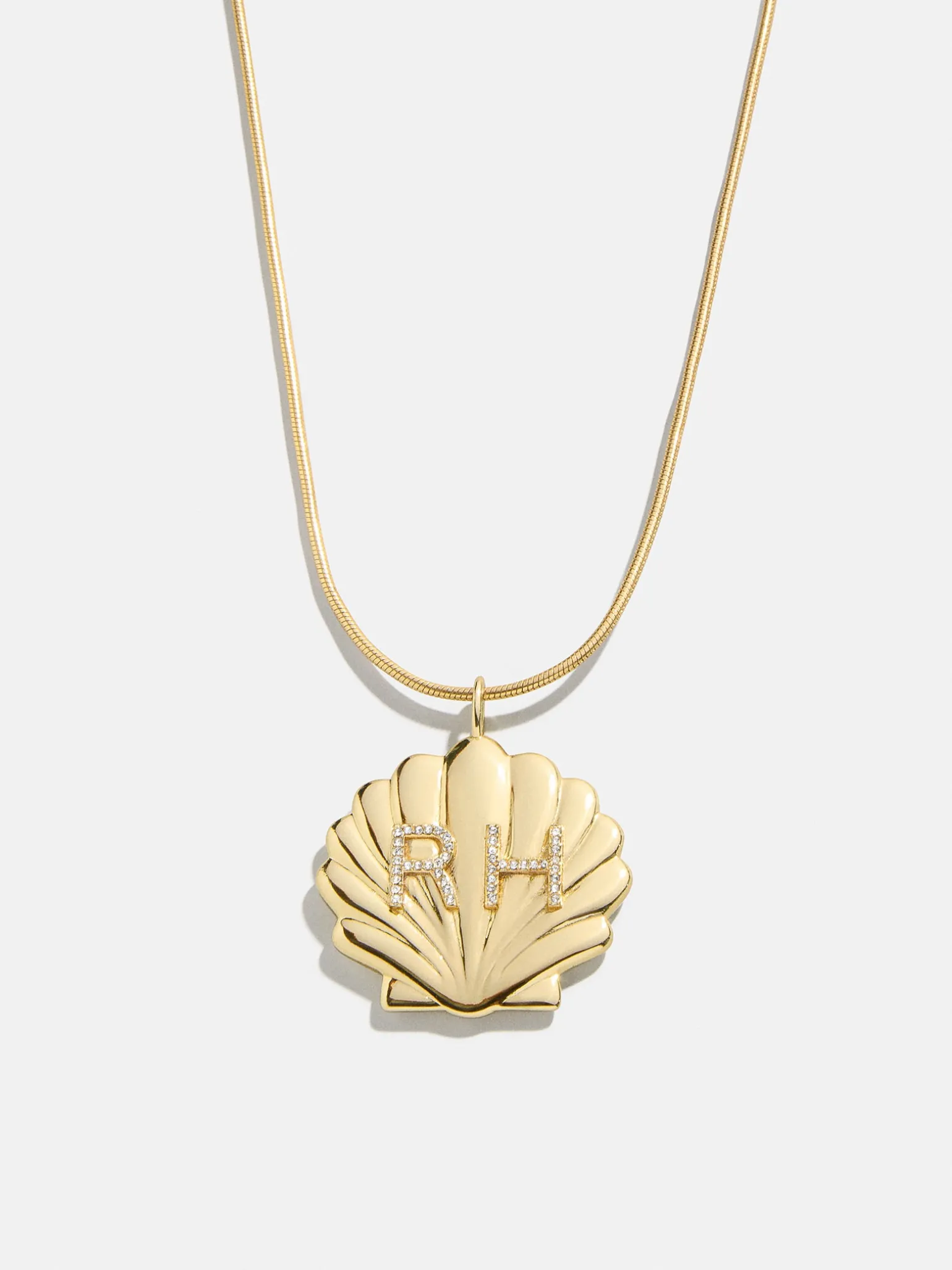 Seashell Custom Initial Necklace - Gold/Pavé