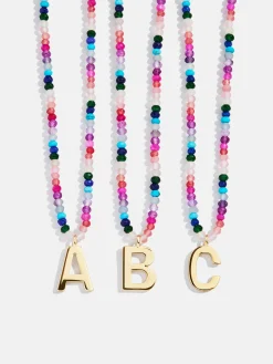 Semi-Precious Block Initial Necklace - Dark Multi