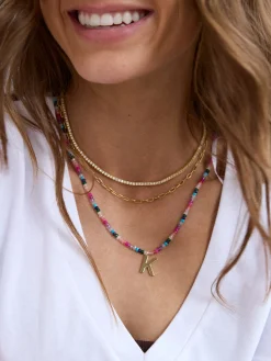 Semi-Precious Block Initial Necklace - Dark Multi