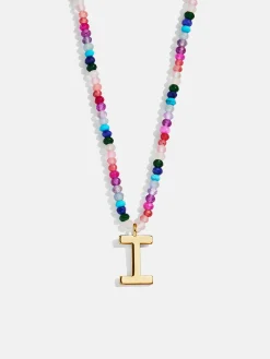 Semi-Precious Block Initial Necklace - Dark Multi