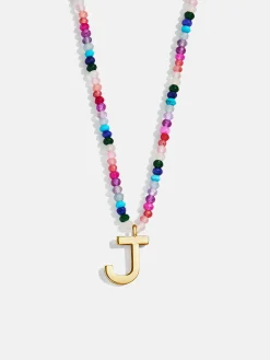Semi-Precious Block Initial Necklace - Dark Multi
