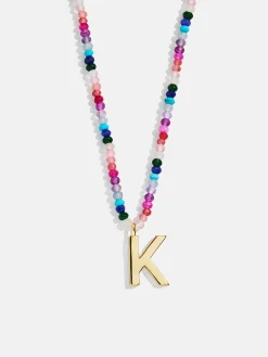 Semi-Precious Block Initial Necklace - Dark Multi