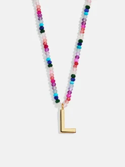 Semi-Precious Block Initial Necklace - Dark Multi