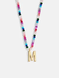 Semi-Precious Block Initial Necklace - Dark Multi