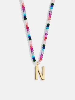 Semi-Precious Block Initial Necklace - Dark Multi