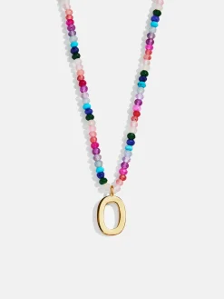 Semi-Precious Block Initial Necklace - Dark Multi