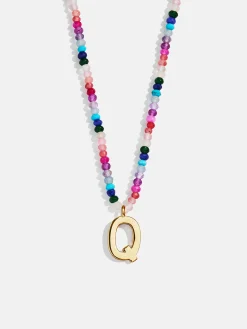 Semi-Precious Block Initial Necklace - Dark Multi