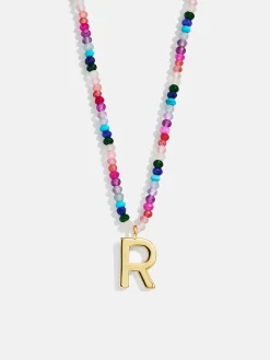 Semi-Precious Block Initial Necklace - Dark Multi