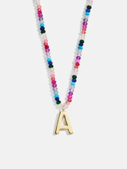 Semi-Precious Block Initial Necklace - Dark Multi