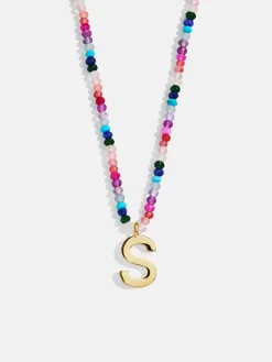 Semi-Precious Block Initial Necklace - Dark Multi