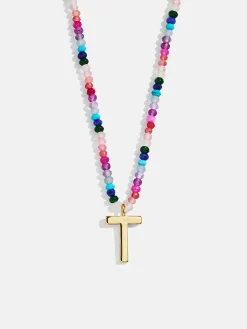 Semi-Precious Block Initial Necklace - Dark Multi