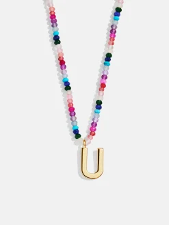 Semi-Precious Block Initial Necklace - Dark Multi