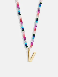 Semi-Precious Block Initial Necklace - Dark Multi