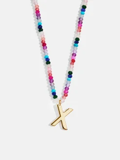 Semi-Precious Block Initial Necklace - Dark Multi