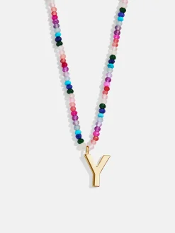 Semi-Precious Block Initial Necklace - Dark Multi