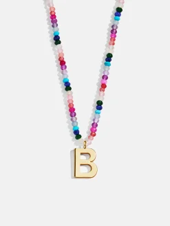 Semi-Precious Block Initial Necklace - Dark Multi
