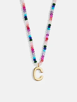 Semi-Precious Block Initial Necklace - Dark Multi