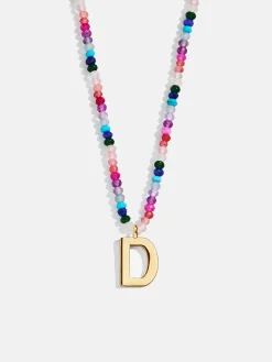 Semi-Precious Block Initial Necklace - Dark Multi