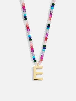 Semi-Precious Block Initial Necklace - Dark Multi