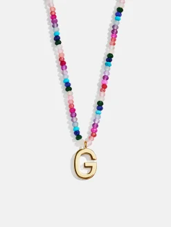 Semi-Precious Block Initial Necklace - Dark Multi