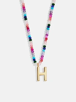 Semi-Precious Block Initial Necklace - Dark Multi